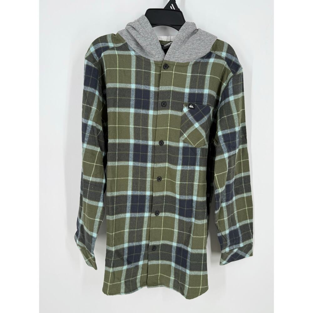 NEW Quiksilver Boys Lightweight Flannel Shirt Jacket Hoodie Large 14/16
